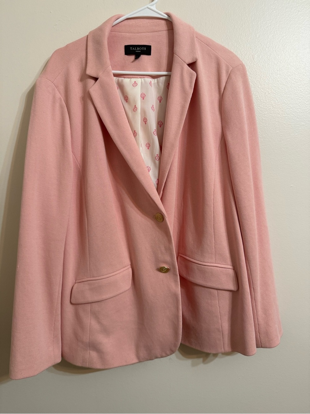 20W Talbots Light Pink Single-Breasted Blazer with Gold Buttons
